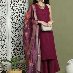 Jompers Women Floral Embroidered Regular Sequinned Kurta with Palazzos & With Dupatta-picture-1
