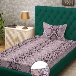 KLOTTHE Purple & Beige Ethnic Motifs Printed 300 TC Single Bedsheet Set 2.25 m x 1.50 m-picture-4