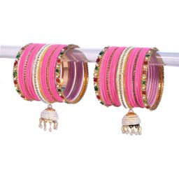 Fashionzara Set Of 34 Gold-Plated Stones Studded & Beaded Bangles-image-67