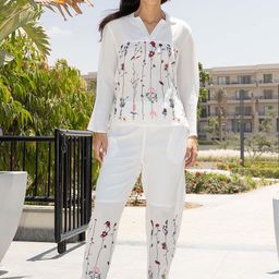 Aura By Sanskrutihomes Embroidered Pure Cotton Top With Trousers-image-3