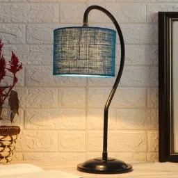new era Turquoiseblue Jute Curvy Table Lamp with Iron Base-picture-12