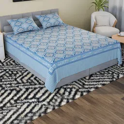 RUBOXA Blue & White Floral Cotton 160 TC Double King Bedsheet Set-2.64 m x 2.16 m-image-72