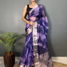 V3 FASHION STUDIO Zari Woven Design Tie and Dye Organza Saree-image-68