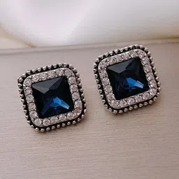 PASU FASHION Artificial Stone Studded Square Shaped Studs-picture-6