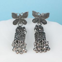 Fashion Frill Silver-Plated Animal Shaped Oxidised Jhumkas-12