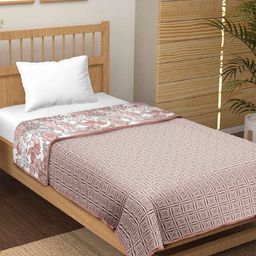 CHICERY Brown & White Floral Printed AC Room 210 GSM Cotton Single Bed Dohar-image-59