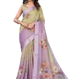 SUVIKAS CREATION Floral Printed Zari Border Saree with Blouse Piece-image-61