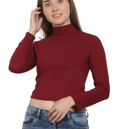SAIOM Solid High Neck Cotton Blouson Crop Top-image-96