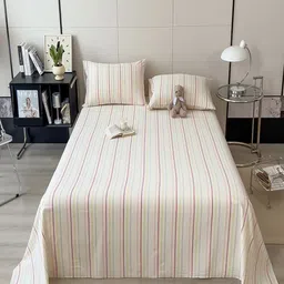 JC HOME White & Pink Striped Cotton 220 TC King Bedsheet Set- 2.30 m x 2.50 m-image-57