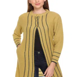 CLAPTON Striped Self Design Woollen Cardigan Sweater-17