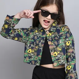 taffykids Girls Floral Cotton Crop Open Front Jacket-image-72