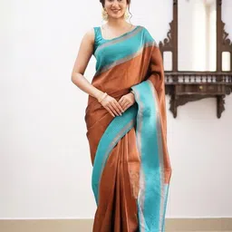 VILLE FASHION Women Woven Design Printed Zari Art Silk Kanjeevaram Saree-picture-10
