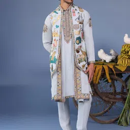 KALPRAAG Men Floral Embroidered Regular Sequinned Kurta with Trousers & With Dupatta-picture-44