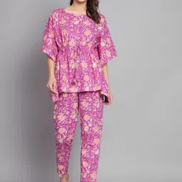 COTNUF Floral Printed Pure Cotton Kaftan Top With Trousers Co-Ords-picture-19
