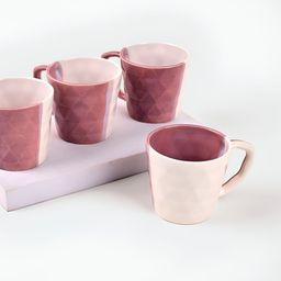 Storepedia White & Pink 4 Pieces Textured Ceramic Matte Cups 150ml-image-70