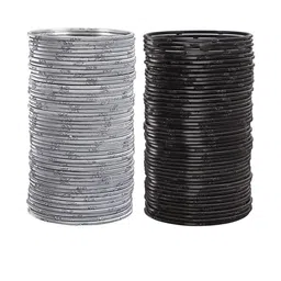 Guddan Set of 96 Grey & Black Glitter Metal Bangles-53
