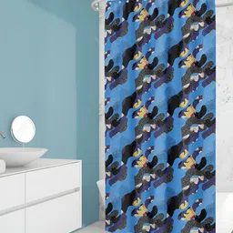 ArtzFolio Blue & Black Floral Printed Waterproof Shower Curtain-image-43