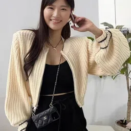 StyleCast Women Checked Polyester Crop Open Front Jacket with Embroidered-12