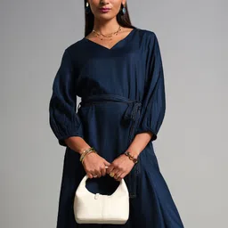 AND Puff Sleeve A-Line Dress-image-65