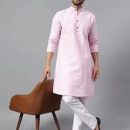 Latest Chikan Garments Men Checked Pastels Dobby Kurta-picture-44