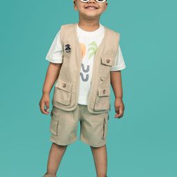 LITTLE COLLARS Boys Printed Short Sleeves Pure Cotton T-shirt with Shorts & Waistcoat-image-75