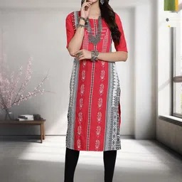 HERE&NOW Selection Of 3 Ethnic Motifs Printed Round Neck Straight Kurta-image-94