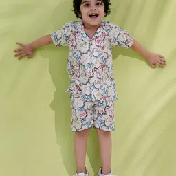 Aj DEZInES Boys Alphabet Printed Shirt Collar Pure Cotton Shirt with Shorts-10