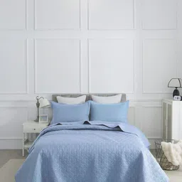 URBAN DREAM 3-Pcs Blue Cotton Geometric Grid Quilted Double Queen Bed Cover-picture-30