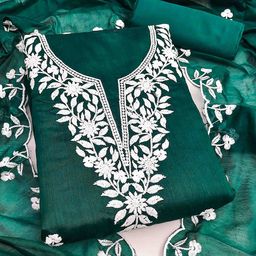 KALINI Floral Embroidered Thread Work Chanderi Cotton Unstitched Dress Material-image-69