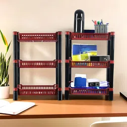 Kuber Industries Maroon & Black 2 Pieces 3-Tier Multi-Utility Organiser-41