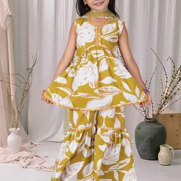 Cutiekins Girls Floral Printed A-Line Kurta with Sharara & Dupatta-picture-20