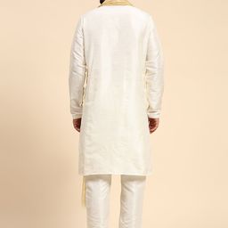 SKAVIJ Men Ethnic Motifs Embroidered Regular Thread Work Dupion Silk Kurta with Churidar & With Dupatta image 5
