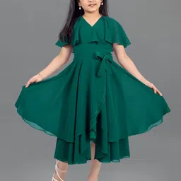 BAESD Girls Flared Sleeve Georgette Fit & Flare Layered Midi Dress-image-86