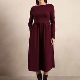 Vero Moda Women Cotton Fit and Flare Boat Neck Midi Dress-picture-4