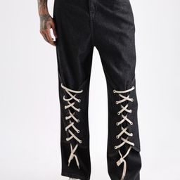 Eszett Men Low-Rise Cotton Baggy Trousers With Shoe Lace Details-image-40