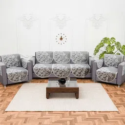Aura Grey Printed Cotton Sofa Cover With Arms-18
