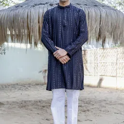 Stuffie Land Men Embroidered Regular Sequinned Pure Cotton Kurta with Pyjamas-picture-31