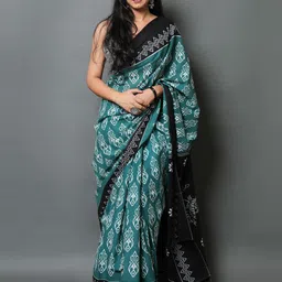 JAIPURI PRINT Ethnic Motifs Pure Cotton Block Print Saree-9
