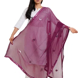 Karthav Fashion Floral Embroidered Mirror Work Chiffon Barfi Dupatta-picture-11