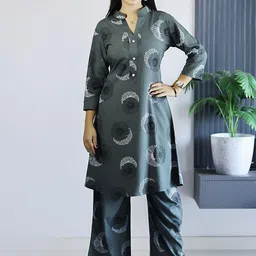 MOJILAA Printed Mandarin Collar Top with Trousers Co-Ords-image-98