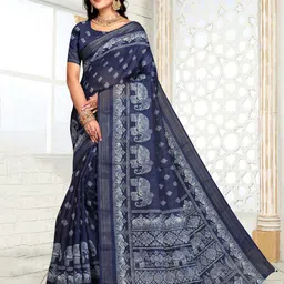 Fevinaa Ajrak Block Zari Linen Blend Block Print Saree image 1