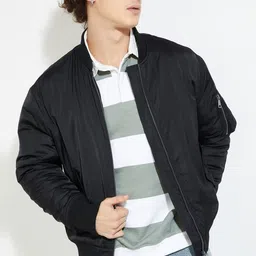 max Men Polyester Crop Bomber with Patchwork Jacket-32