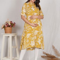 MomsBae Women Floral Printed Maternity Cotton A-Line Kurta-image-74