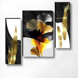 Livin'luxe Set of 3 MDF Panels Luxury Abstract Golden Feather & Floral Wall Painting-image-11