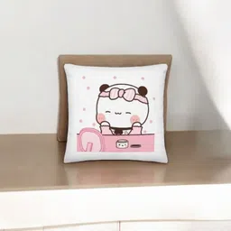 Anikmart White & Pink Printed Square Shaped Pre-Filled Cushion-9