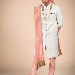 Dulha Ghar Men Embroidered Mandarin Collar Indo Western Set-picture-46