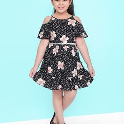 Naughty Ninos Floral Print Cold-Shoulder Fit & Flare Dress-49