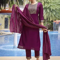 HERE&NOW Women Regular Kurta with Trousers & With Dupatta-picture-56