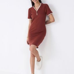 SALT ATTIRE Solid Self Design V-Neck Sheath Dress-image-65