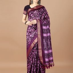 HERE&NOW Ajrak Block Zari Saree-image-91